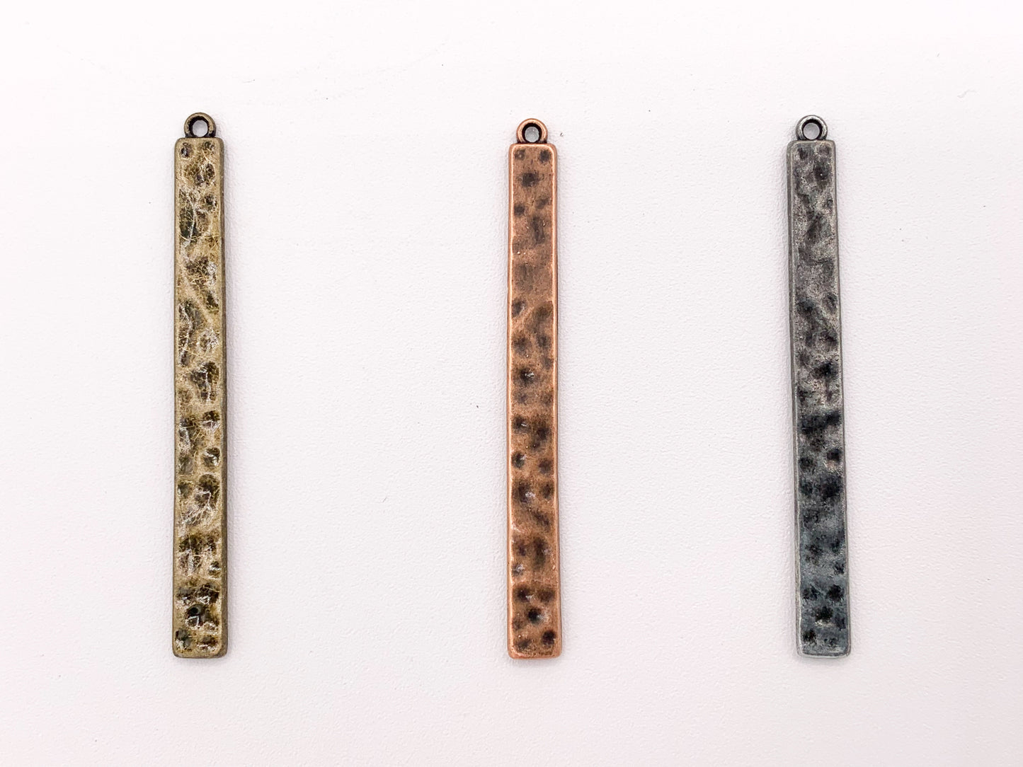 6x63mm/2.48 inches Pewter Hammered Bar Pendants Bulk Order in Light Gold, Gold, Matte Gold, Silver, Brass, Gunmetal and Copper