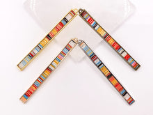 Load image into Gallery viewer, 7x83mm/3.26 inches Pewter Hand Crafted Bar Pendants with Multicolor Fabric in Light Gold, Gold, Silver and Brass
