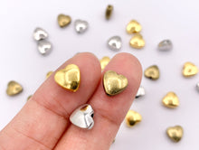 Load image into Gallery viewer, 8mm Pewter Heart Spacer Beads Double Sided Puffy Valentine&#39;s Day Heart Space Beads in Gold, Silver, and Bronze Color
