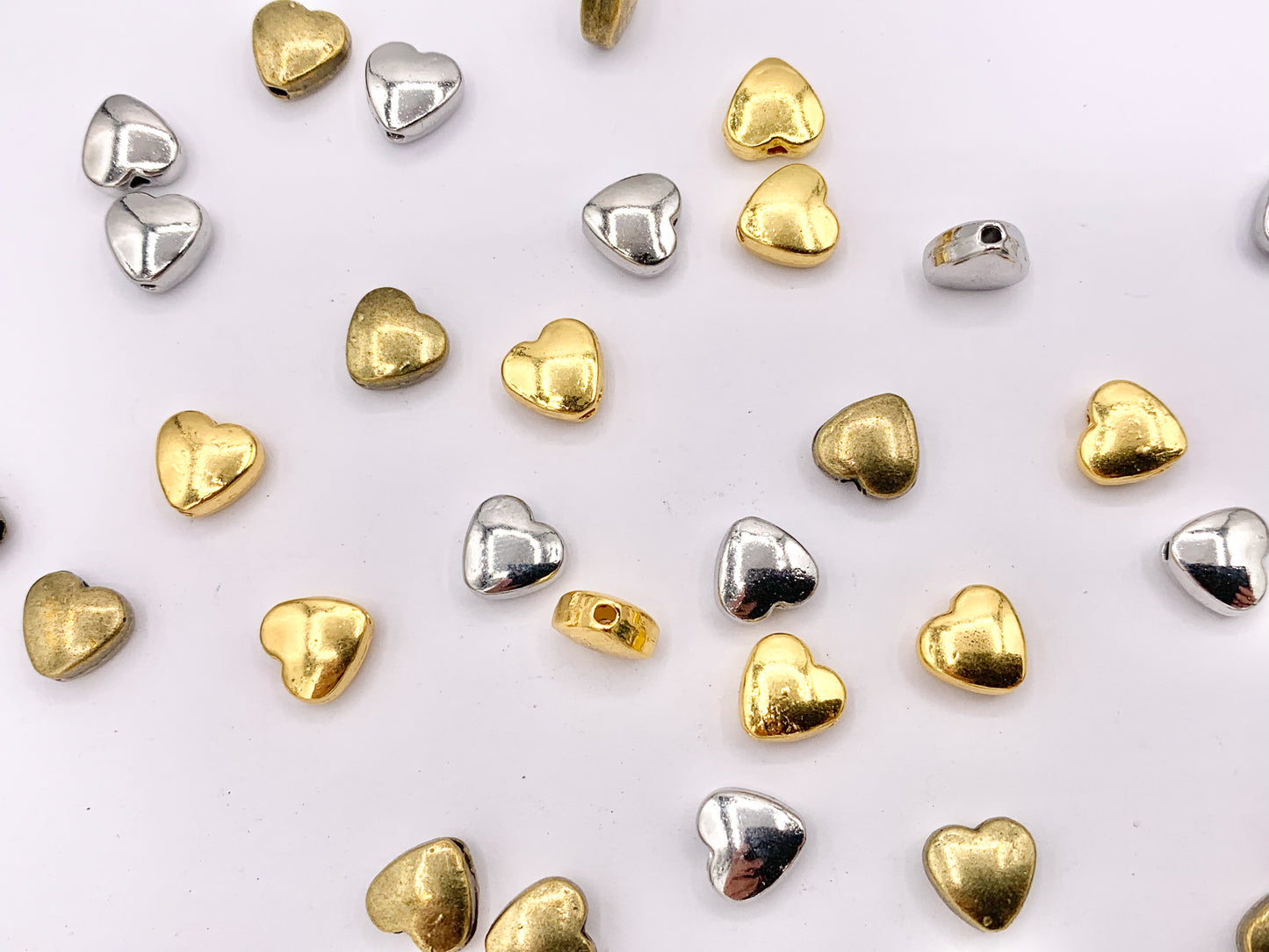 8mm Pewter Heart Spacer Beads Double Sided Puffy Valentine's Day Heart Space Beads in Gold, Silver, and Bronze Color