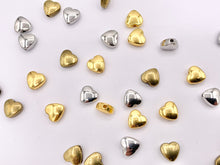 Load image into Gallery viewer, 8mm Pewter Heart Spacer Beads Double Sided Puffy Valentine&#39;s Day Heart Space Beads in Gold, Silver, and Bronze Color
