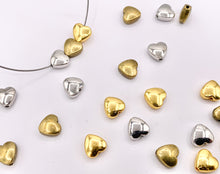 Cargar imagen en el visor de la galería, 8mm Pewter Heart Spacer Beads Double Sided Puffy Valentine&#39;s Day Heart Space Beads in Gold, Silver, and Bronze Color
