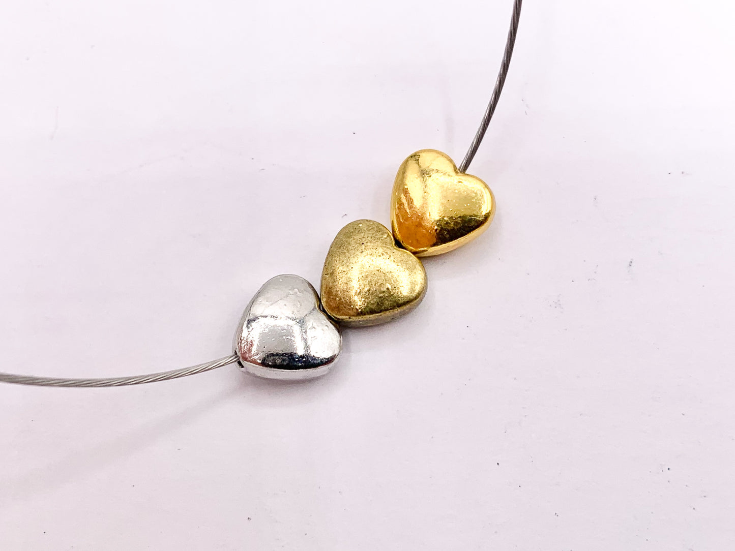 8mm Pewter Heart Spacer Beads Double Sided Puffy Valentine's Day Heart Space Beads in Gold, Silver, and Bronze Color