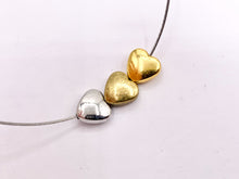 Cargar imagen en el visor de la galería, 8mm Pewter Heart Spacer Beads Double Sided Puffy Valentine&#39;s Day Heart Space Beads in Gold, Silver, and Bronze Color
