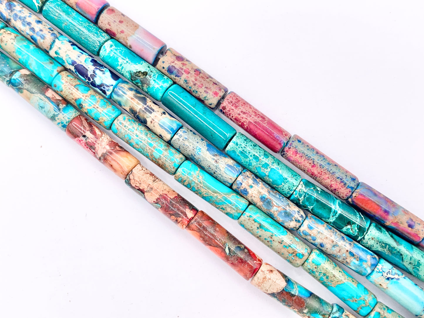 4x13mm Dyed Composite Variscite/Sea Sediment/Impression Jasper Beads Tube Shape Beads Price Per Strand