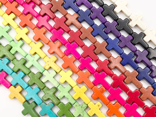 12x16mm Cross Howlite Turquoise Flat Beads White, Red, Turquoise, Multicolor, Green, Black, Purple And More Around 15" Price 1 Strand