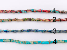 Load image into Gallery viewer, 5x12mm Dyed Composite Variscite/Sea Sediment/Impression Jasper Beads Bamboo Shape Beads Price Per Strand
