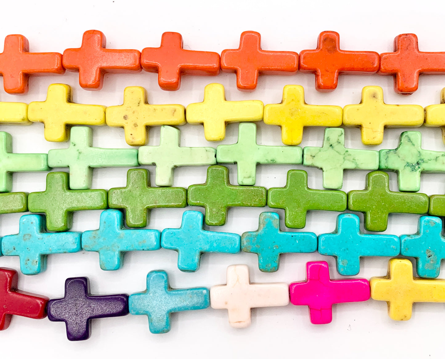 12x16mm Cross Howlite Turquoise Flat Beads White, Red, Turquoise, Multicolor, Green, Black, Purple And More Around 15" Price 1 Strand