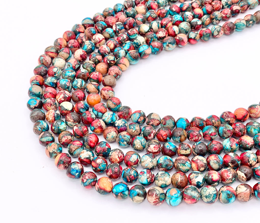 Dyed Pink & Blue Composite Variscite/Sea Sediment/Impression Jasper Round Smooth Beads 4mm 6mm 8mm 10mm