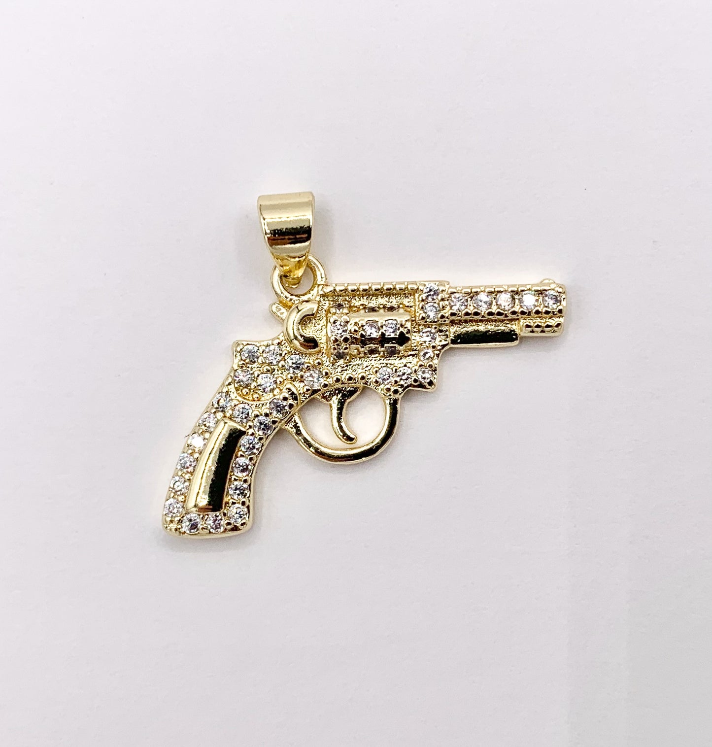 Gun Pendant CZ Pave Revolver Handgun Pendant in Real Gold 18K Plated Micro CZ Over Brass 6PCS