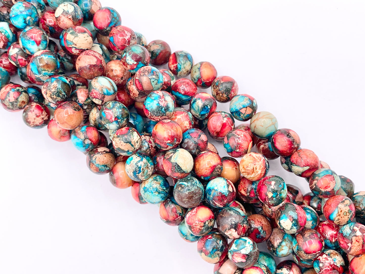 Dyed Pink & Blue Composite Variscite/Sea Sediment/Impression Jasper Round Smooth Beads 4mm 6mm 8mm 10mm