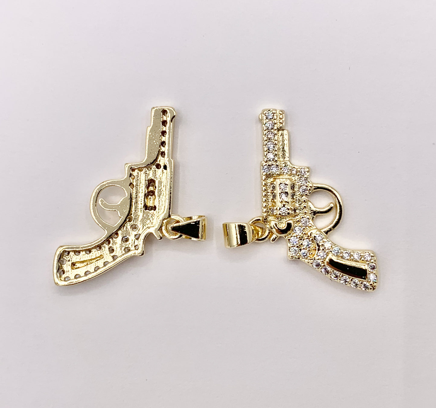 Gun Pendant CZ Pave Revolver Handgun Pendant in Real Gold 18K Plated Micro CZ Over Brass 6PCS