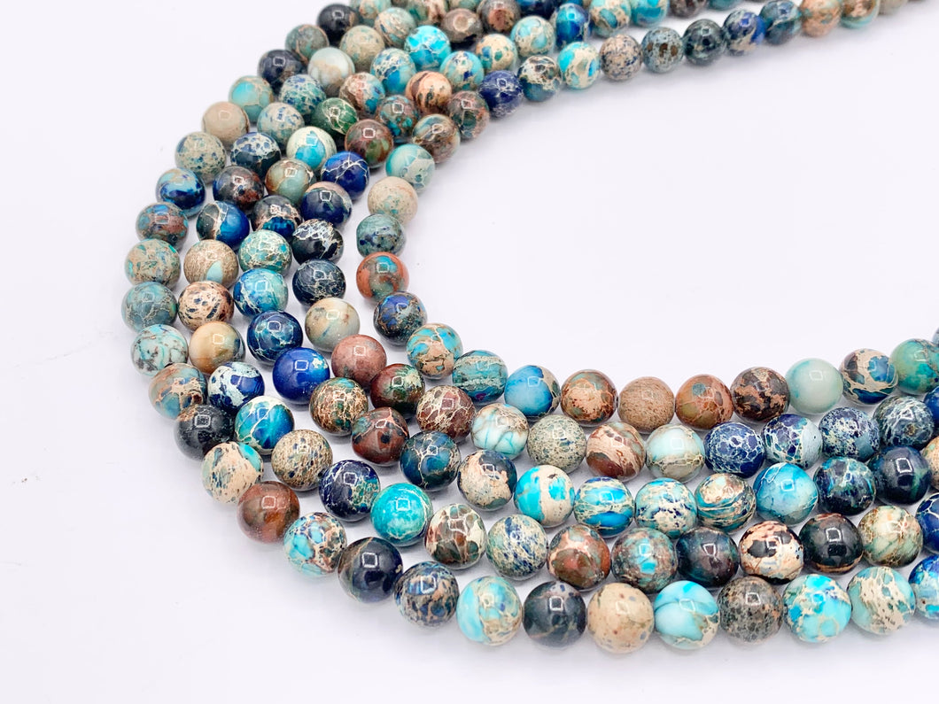 Dyed Dark Blue & Brown Variscite/Sea Sediment/Impression Jasper Round Smooth Beads 4mm 6mm 8mm