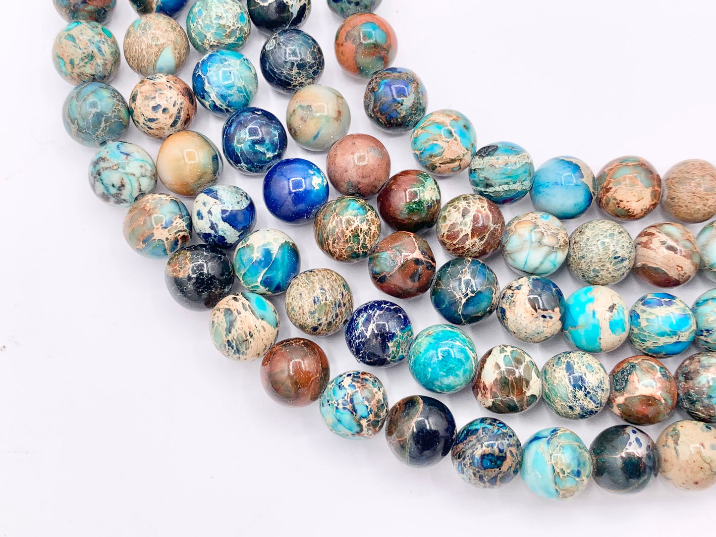 Dyed Dark Blue & Brown Variscite/Sea Sediment/Impression Jasper Round Smooth Beads 4mm 6mm 8mm