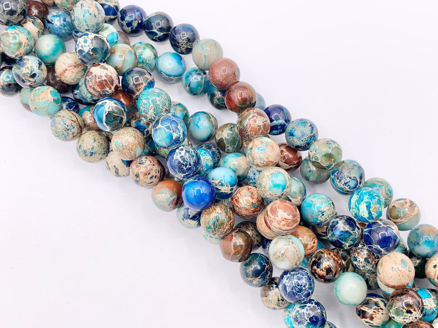 Dyed Dark Blue & Brown Variscite/Sea Sediment/Impression Jasper Round Smooth Beads 4mm 6mm 8mm