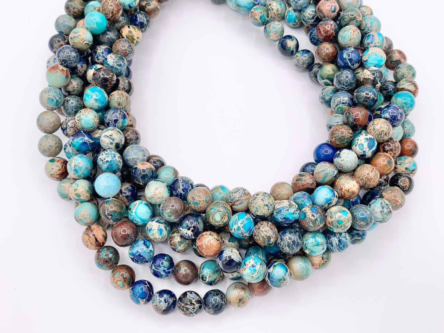 Dyed Dark Blue & Brown Variscite/Sea Sediment/Impression Jasper Round Smooth Beads 4mm 6mm 8mm