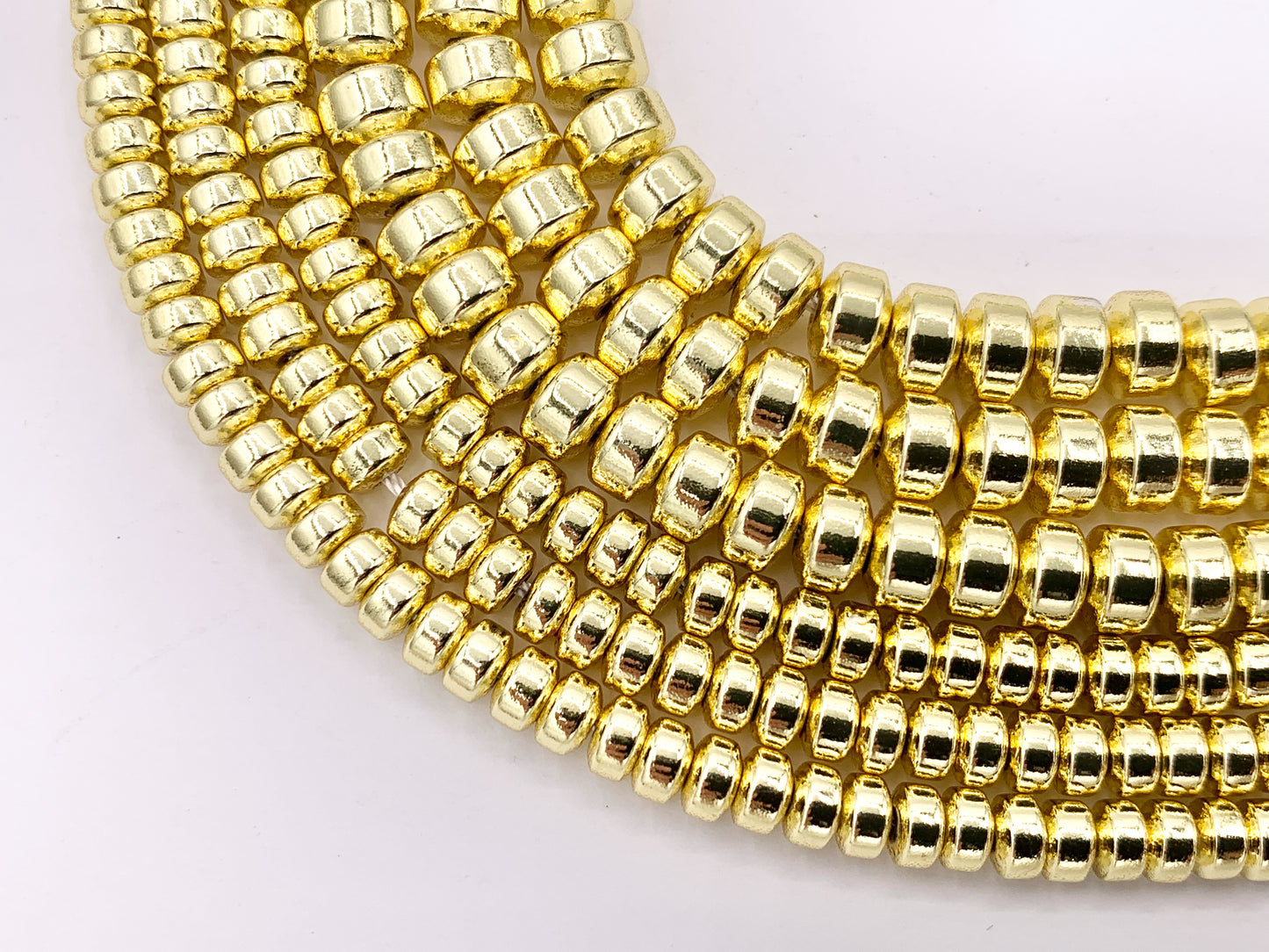 Hematite Puffy Wheel Shiny Spacer Beads | Real 18K Gold Plated Stone Beads 4mm 6mm Around 16"