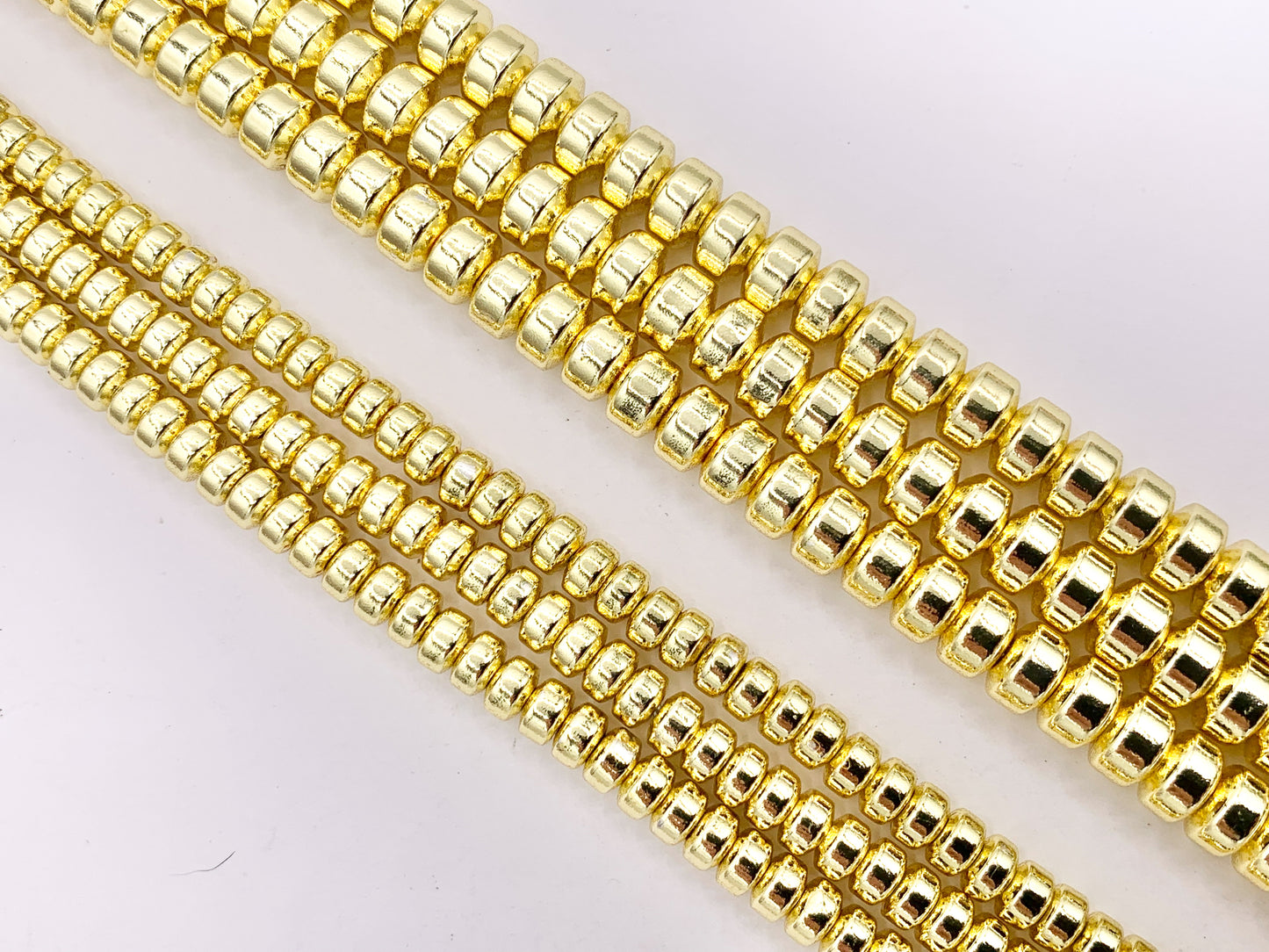 Hematite Puffy Wheel Shiny Spacer Beads | Real 18K Gold Plated Stone Beads 4mm 6mm Around 16"