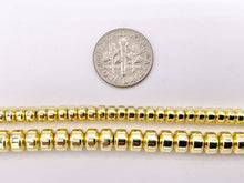 Load image into Gallery viewer, Hematite Puffy Wheel Shiny Spacer Beads | Real 18K Gold Plated Stone Beads 4mm 6mm Around 16&quot;
