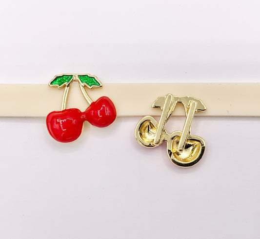 Red Enamel Cherry Slider Charms in 18K Gold plated Copper 8 PCS