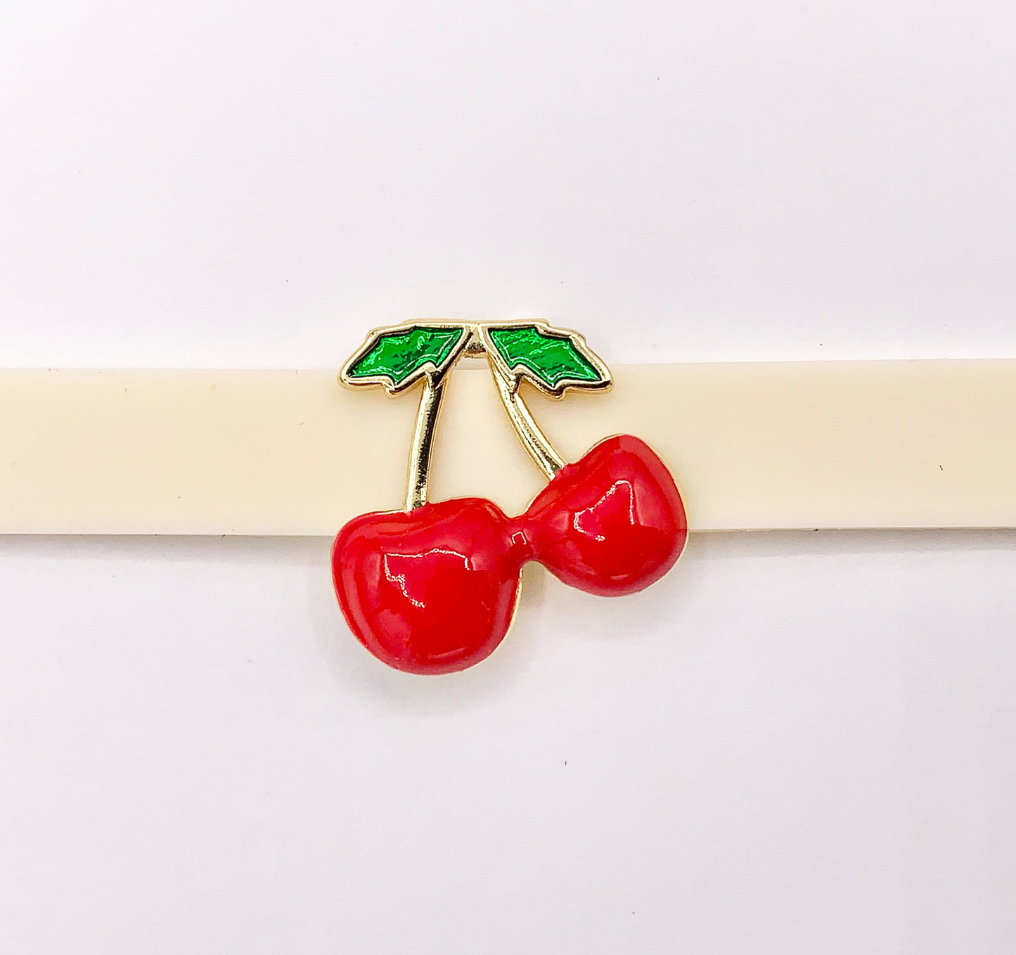Red Enamel Cherry Slider Charms in 18K Gold plated Copper 8 PCS
