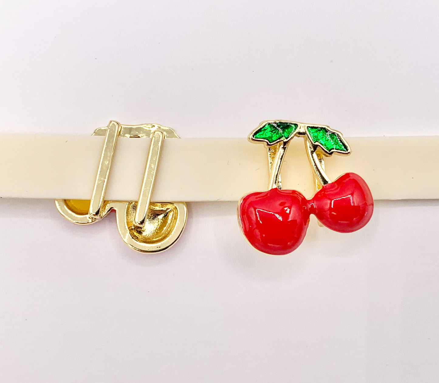 Red Enamel Cherry Slider Charms in 18K Gold plated Copper 8 PCS