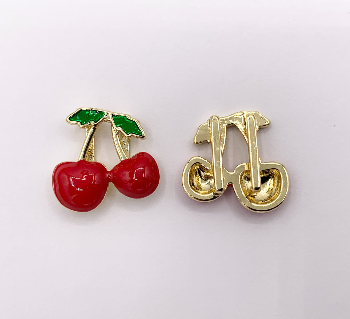 Red Enamel Cherry Slider Charms in 18K Gold plated Copper 8 PCS