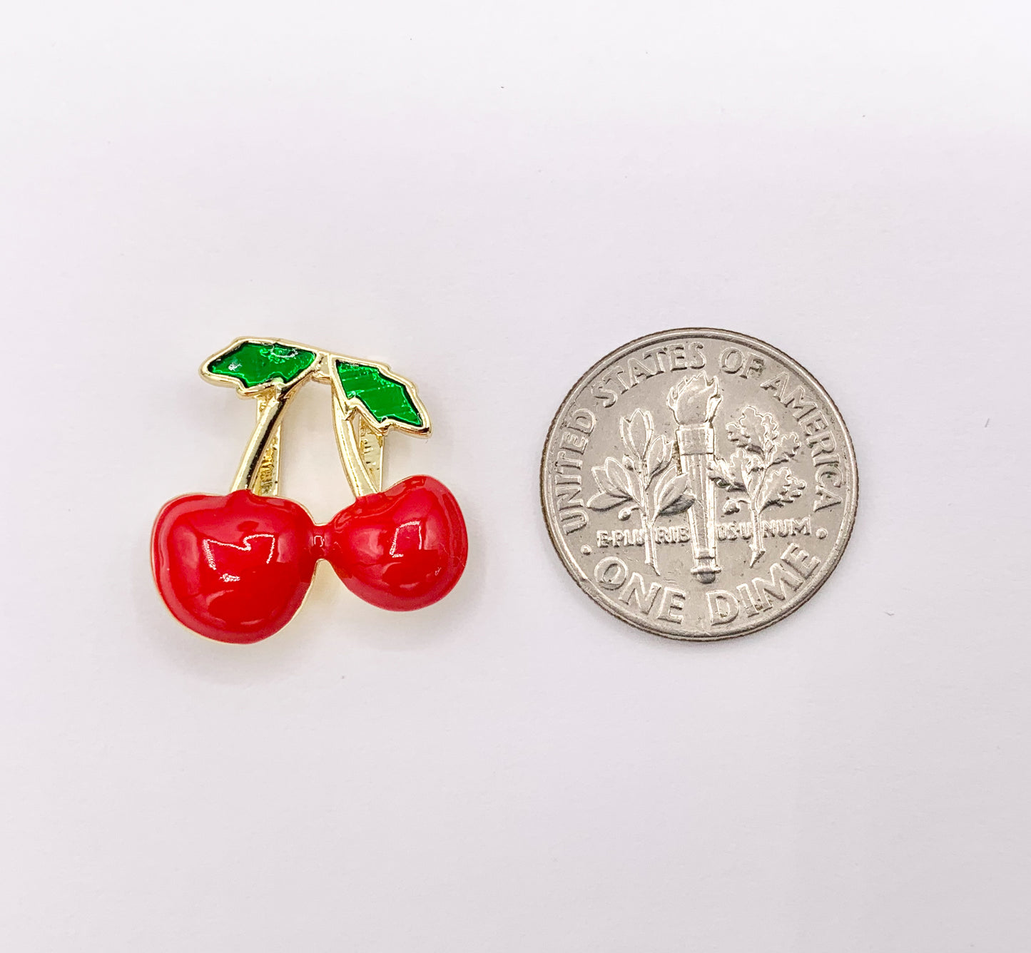 Red Enamel Cherry Slider Charms in 18K Gold plated Copper 8 PCS