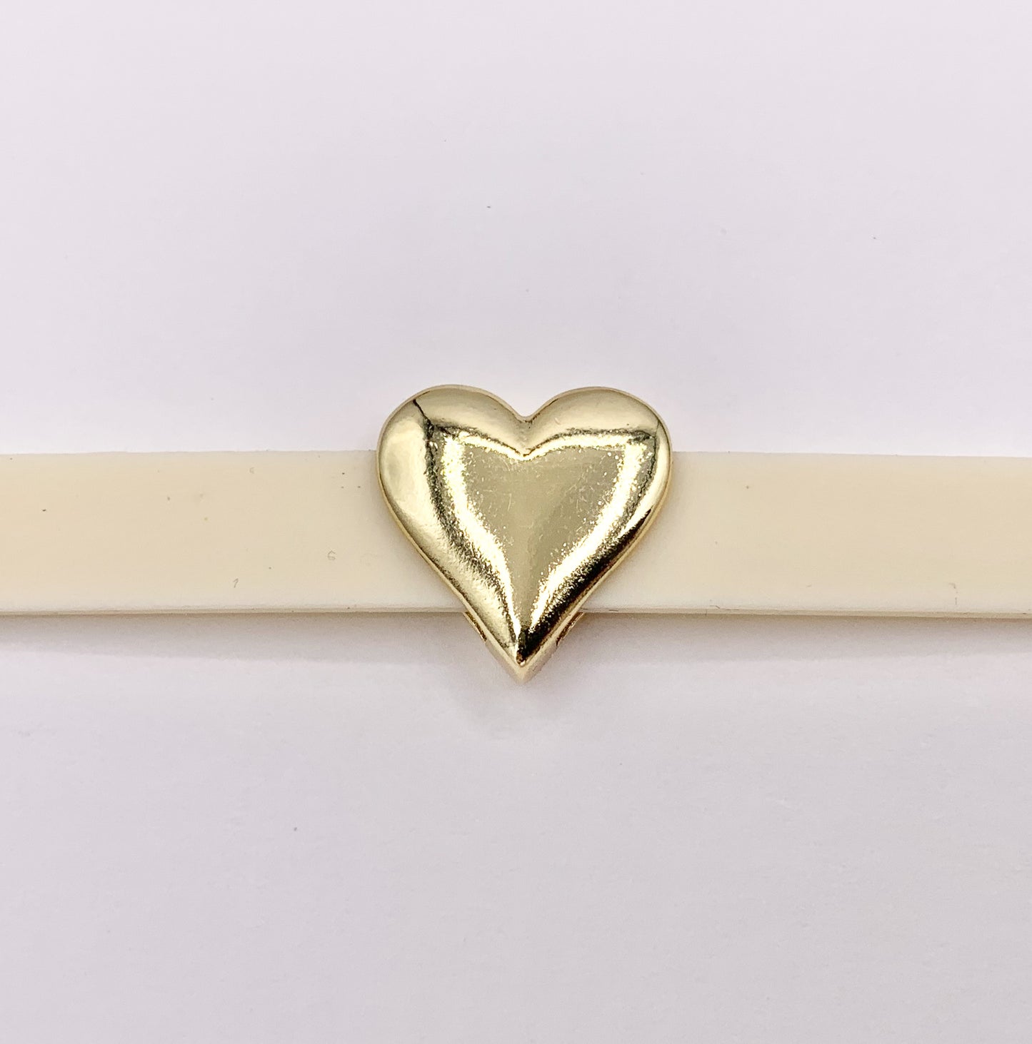 Plain Puffy Heart Slider Charms in 18K Gold plated Copper 10 PCS
