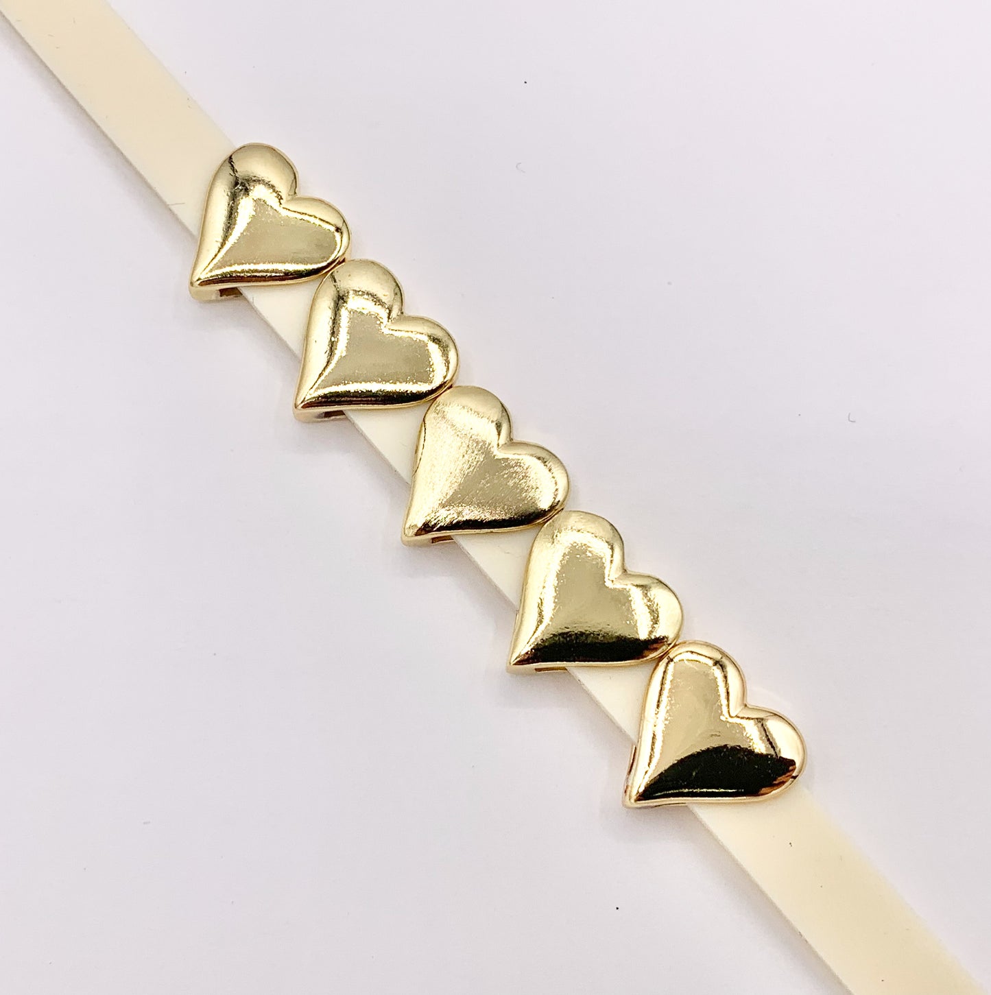 Plain Puffy Heart Slider Charms in 18K Gold plated Copper 10 PCS