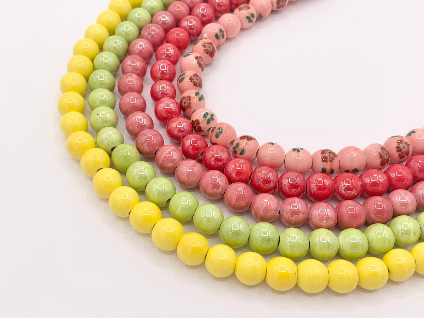 Ceramic Porcelain Beads Round Shiny Glossy Beads For Jewelry Making Yellow Green Red Flora 11-12"