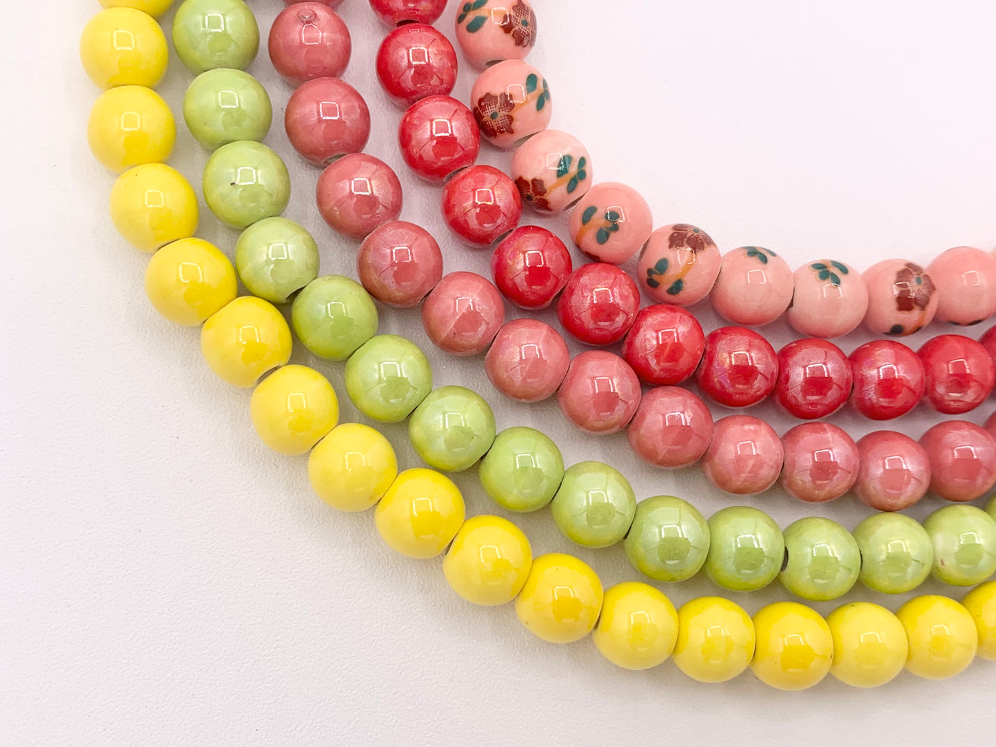 Ceramic Porcelain Beads Round Shiny Glossy Beads For Jewelry Making Yellow Green Red Flora 11-12"