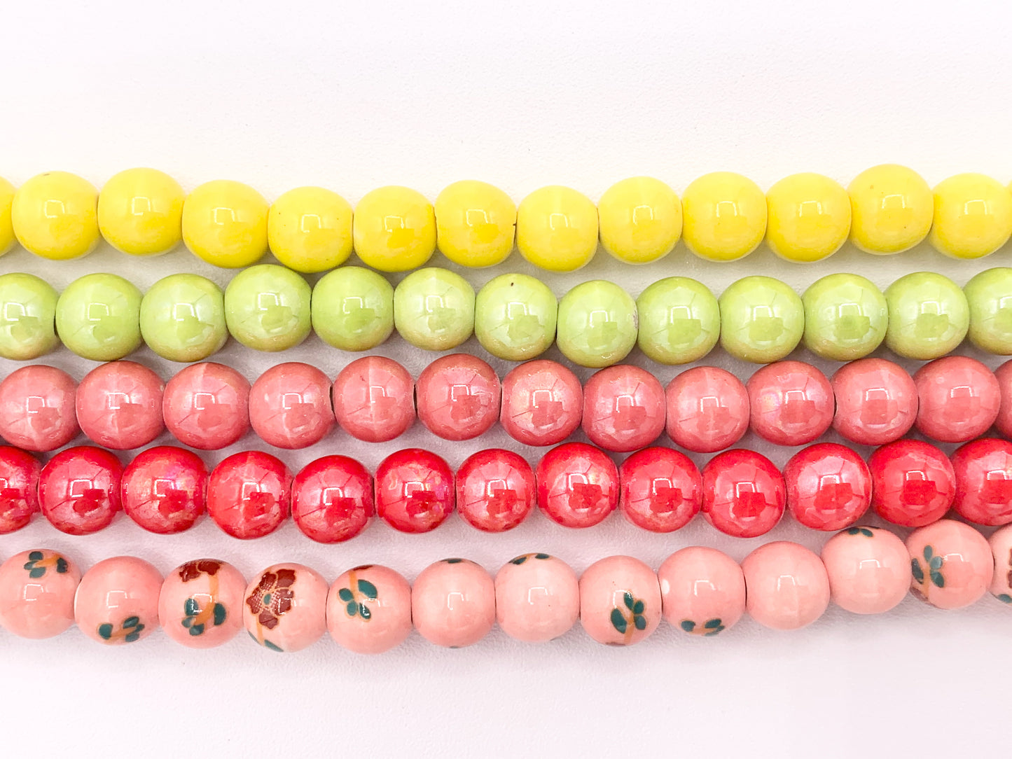 Ceramic Porcelain Beads Round Shiny Glossy Beads For Jewelry Making Yellow Green Red Flora 11-12"
