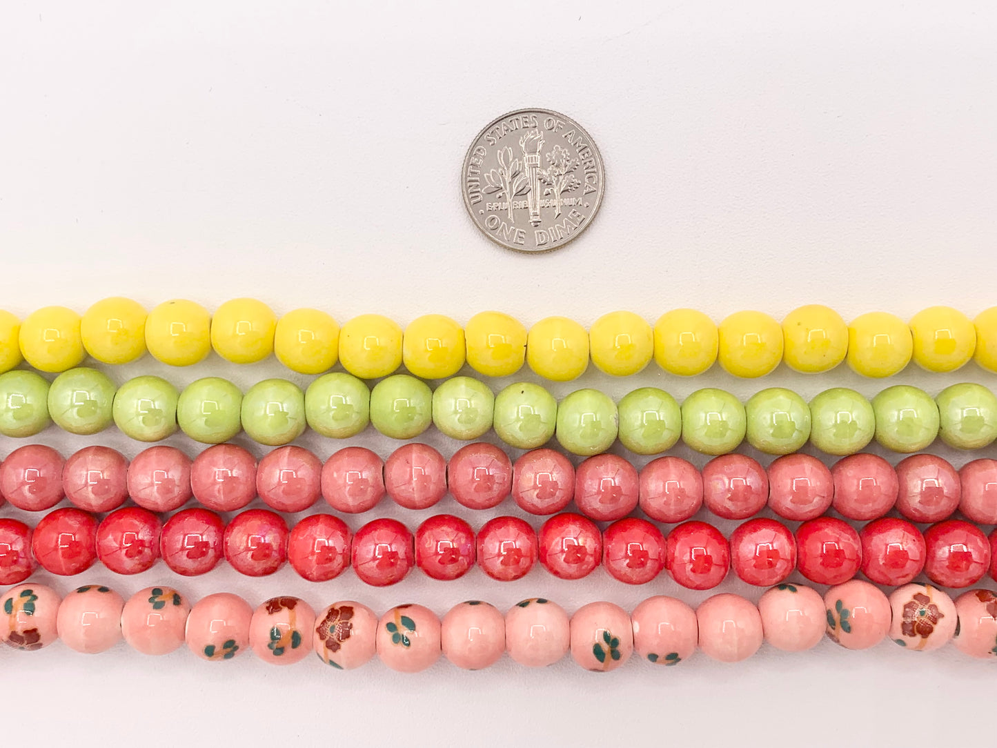 Ceramic Porcelain Beads Round Shiny Glossy Beads For Jewelry Making Yellow Green Red Flora 11-12"