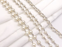 Load image into Gallery viewer, Vintage Glass Pearl Imitation White/Cream Pearl Rosary Style Beaded Chain With Silver Wire By Foot/Yard 4mm 6mm 8mm
