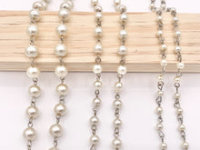 Load image into Gallery viewer, Vintage Glass Pearl Imitation White/Cream Pearl Rosary Style Beaded Chain With Silver Wire By Foot/Yard 4mm 6mm 8mm
