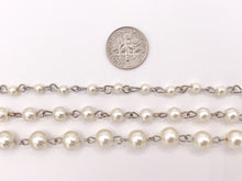 Load image into Gallery viewer, Vintage Glass Pearl Imitation White/Cream Pearl Rosary Style Beaded Chain With Silver Wire By Foot/Yard 4mm 6mm 8mm
