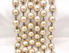 Load image into Gallery viewer, 12mm Vintage Glass Pearl Large Imitation Champagne Pearl Rosary Style Beaded Chain With Brass Wire By Foot/Yard
