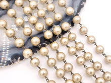 Load image into Gallery viewer, 12mm Vintage Glass Pearl Large Imitation Champagne Pearl Rosary Style Beaded Chain With Brass Wire By Foot/Yard
