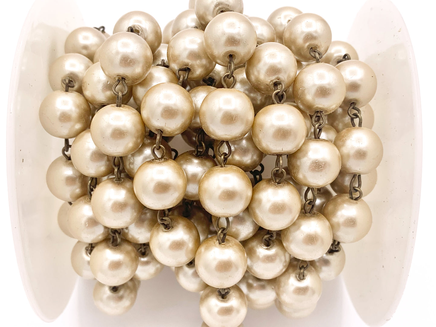 Cadena de cuentas estilo rosario de perlas de champán de imitación grande, perla de vidrio Vintage de 12mm con alambre de latón cortado a pie/yarda