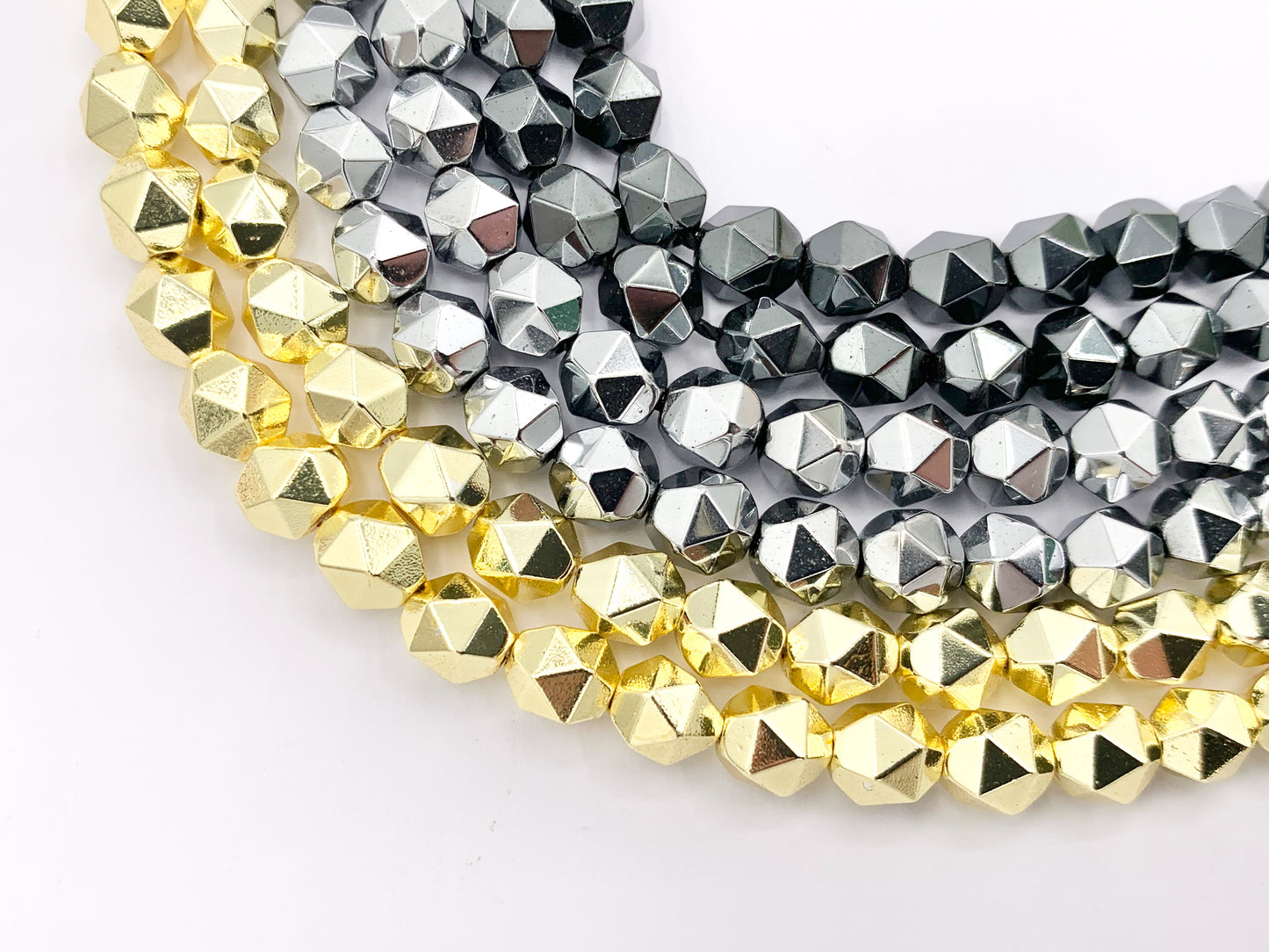 6mm Hematite Star Cut Beads | 18K Gold/Rhodium Plated Beads | Space Beads for Jewelry Making Around 15-16"