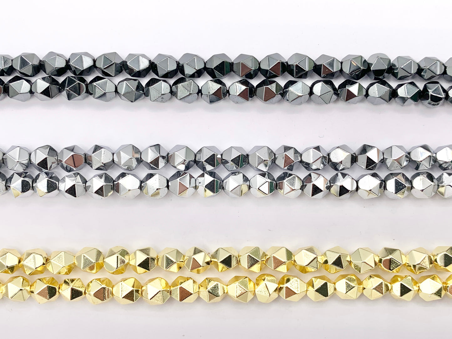 6mm Hematite Star Cut Beads | 18K Gold/Rhodium Plated Beads | Space Beads for Jewelry Making Around 15-16"