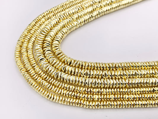 Hematite Wavy Disc Shiny Spacer Beads | Real 18K Gold Plated Stone Beads 4mm 6mm Around 16"