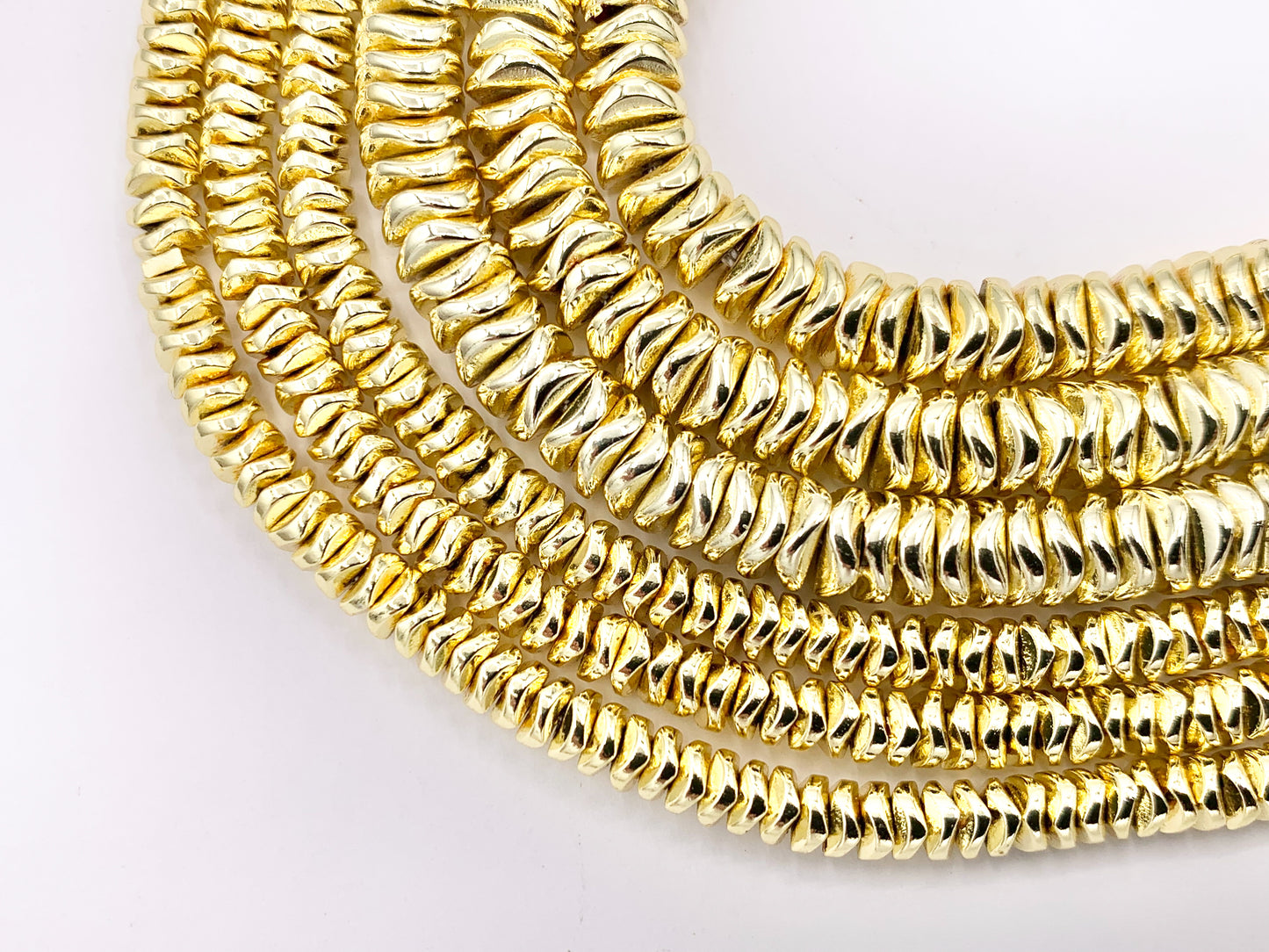 Hematite Wavy Disc Shiny Spacer Beads | Real 18K Gold Plated Stone Beads 4mm 6mm Around 16"