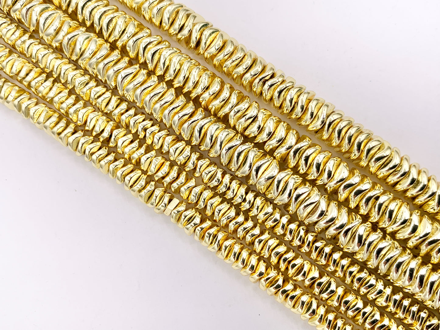 Hematite Wavy Disc Shiny Spacer Beads | Real 18K Gold Plated Stone Beads 4mm 6mm Around 16"