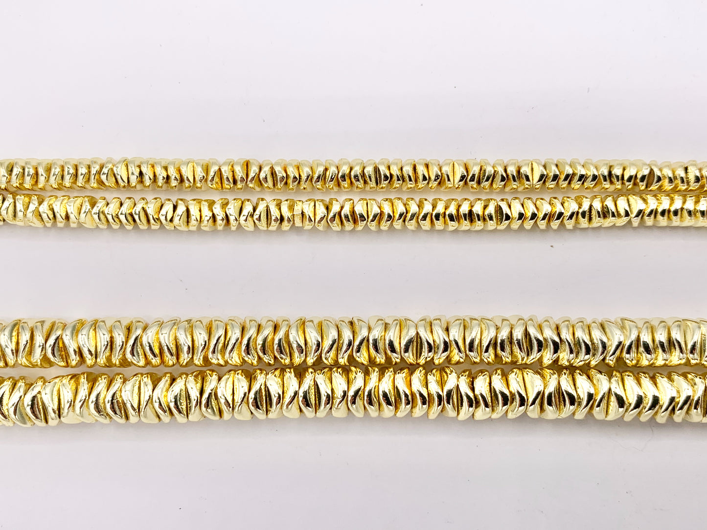 Hematite Wavy Disc Shiny Spacer Beads | Real 18K Gold Plated Stone Beads 4mm 6mm Around 16"