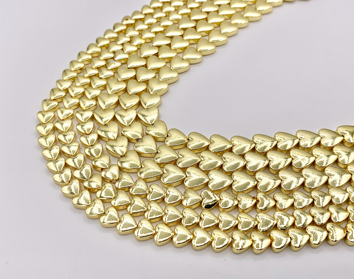 6mm 8mm Hematite Puffy Heart Beads | 18K Gold Plated Beads | Space Beads for Jewelry Making | Valentine's Day Jewelry Ideas | Around 16"