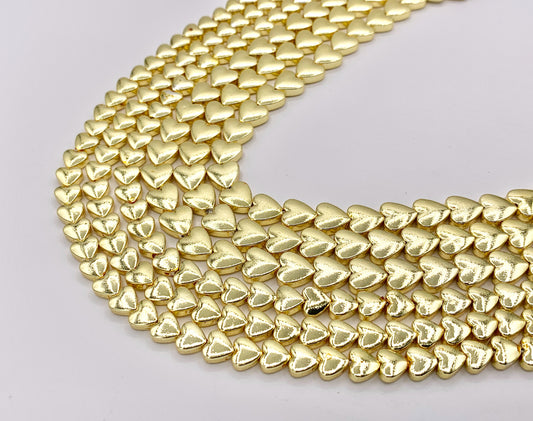 6mm 8mm Hematite Puffy Heart Beads | 18K Gold Plated Beads | Space Beads for Jewelry Making | Valentine's Day Jewelry Ideas | Around 16"
