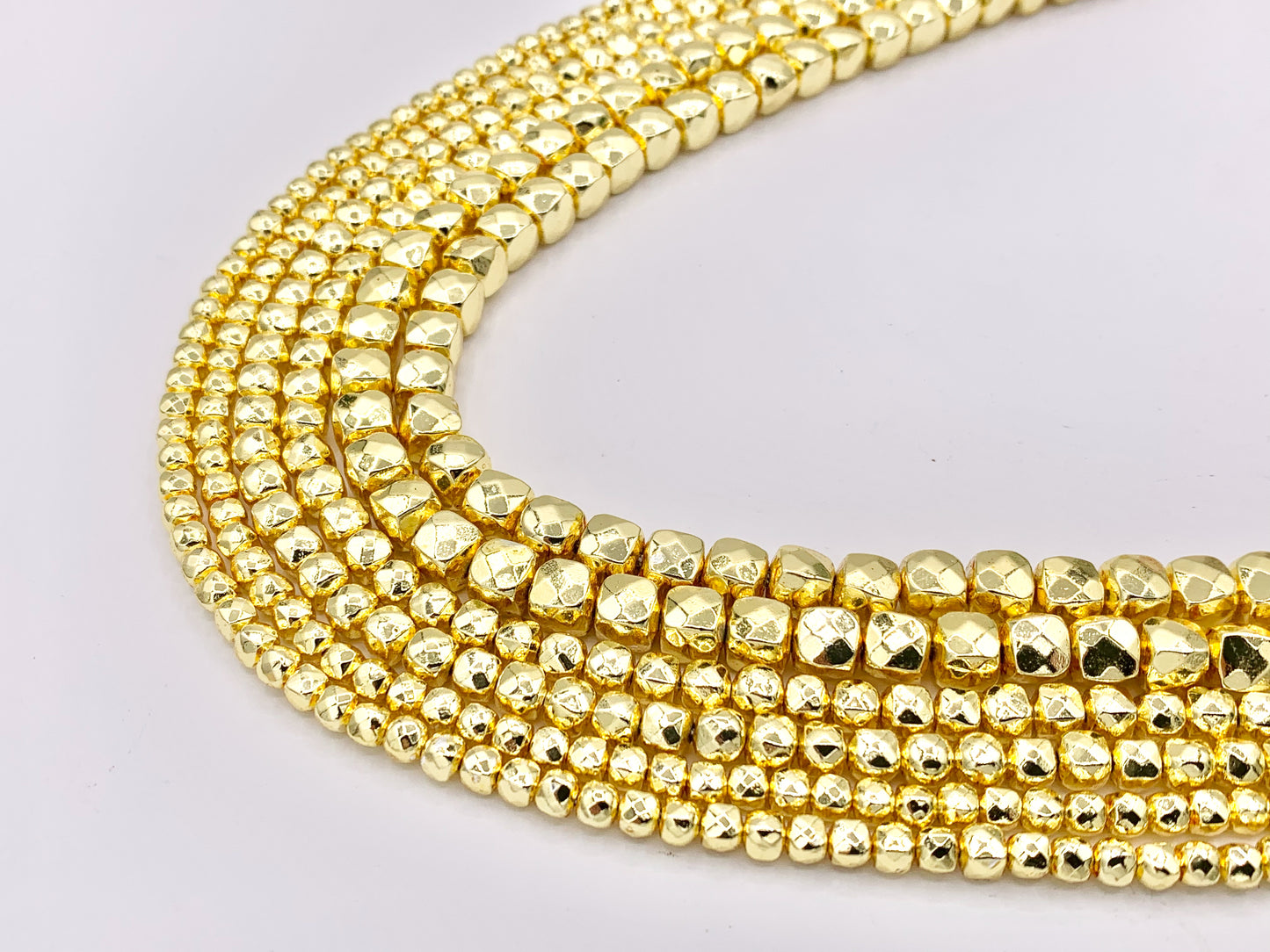 Hematite Faceted Cube Shiny Spacer Beads | Real 18K Gold Plated Stone Beads 4mm 5mm 6mm Around 15"