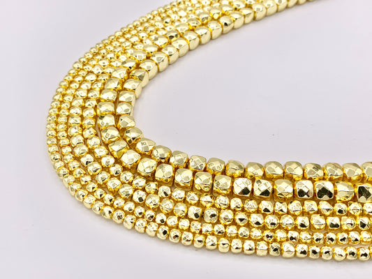 Hematite Faceted Cube Shiny Spacer Beads | Real 18K Gold Plated Stone Beads 4mm 5mm 6mm Around 15"